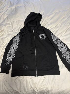 Chrome Hearts Black Hoodie with White Sleeve Prints